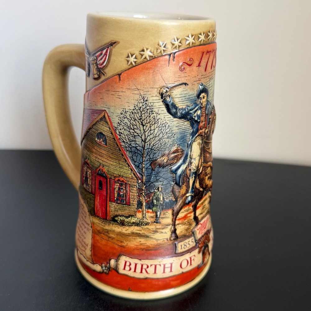 Miller High Life Paul Revere Ride Stein Birth of a Nation 1991 Porcelain 7.5"